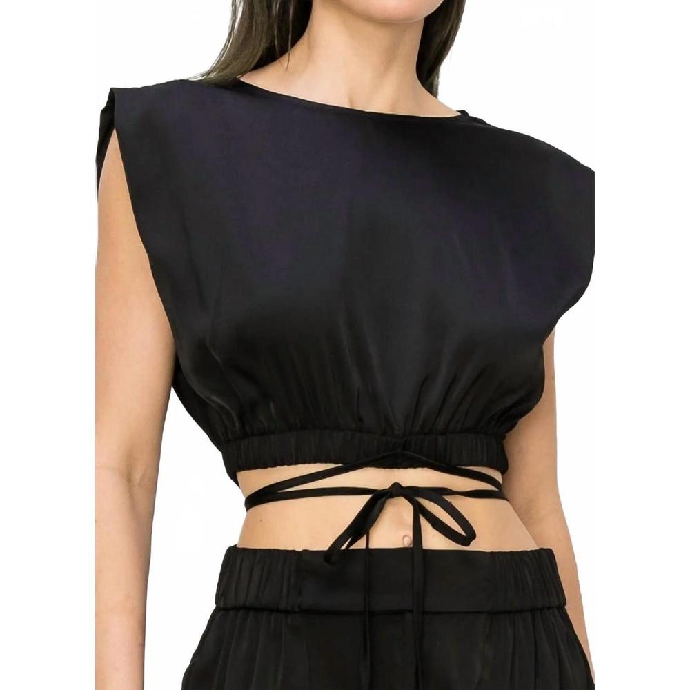 NEW INA FASHION sidney sleeveless satin crop top in black